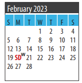 District School Academic Calendar for Galveston Co J J A E P for February 2023