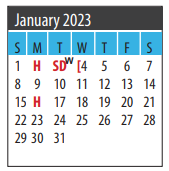 District School Academic Calendar for About Face for January 2023