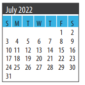 District School Academic Calendar for Jake Silbernagel Elementary for July 2022