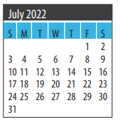 District School Academic Calendar for John E Barber Middle School for July 2022