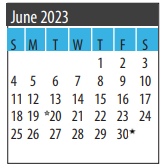District School Academic Calendar for Jake Silbernagel Elementary for June 2023