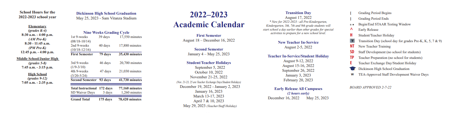 District School Academic Calendar Key for About Face