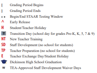 District School Academic Calendar Legend for About Face