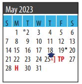 District School Academic Calendar for About Face for May 2023