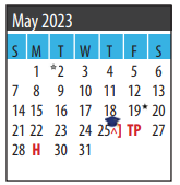 District School Academic Calendar for Galveston Co J J A E P for May 2023