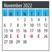 District School Academic Calendar for Galveston Co J J A E P for November 2022