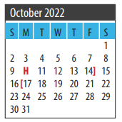 District School Academic Calendar for Dunbar Middle School for October 2022