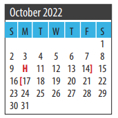 District School Academic Calendar for Galveston Co J J A E P for October 2022