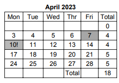 District School Academic Calendar for Central Elem School for April 2023