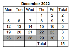 District School Academic Calendar for Chippewa Middle School for December 2022