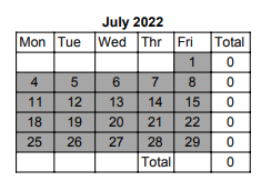 District School Academic Calendar for Plainfield Elem School for July 2022