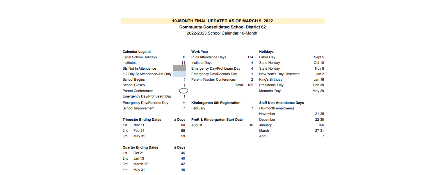 District School Academic Calendar Key for Algonquin Middle School