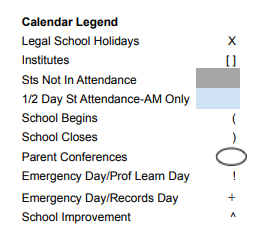 District School Academic Calendar Legend for Forest Elem School