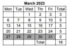 District School Academic Calendar for South Elem School for March 2023