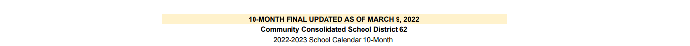 District School Academic Calendar for North Elementary School