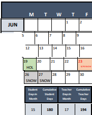 District School Academic Calendar for Watkins Es for June 2023