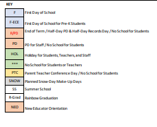 District School Academic Calendar Legend for Clark Es