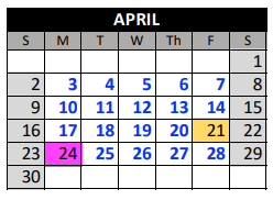 District School Academic Calendar for Plum Creek Academy for April 2023