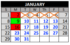 District School Academic Calendar for Plum Creek Academy for January 2023