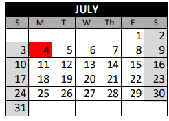 District School Academic Calendar for Plum Creek Academy for July 2022