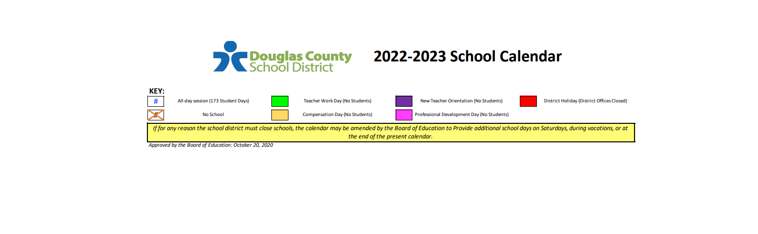 District School Academic Calendar Key for Plum Creek Academy