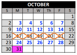 District School Academic Calendar for Challenge To Excellence Charter School for October 2022