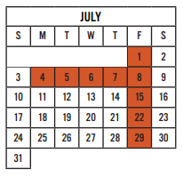 District School Academic Calendar for Rooster Springs El for July 2022