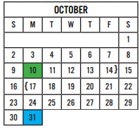 District School Academic Calendar for Walnut Springs Elementary School for October 2022