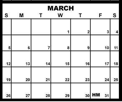 District School Academic Calendar for Chisholm House Program for March 2023