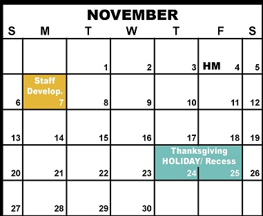 District School Academic Calendar for Homebound Special Education Program for November 2022