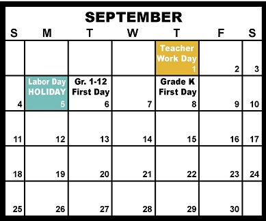 District School Academic Calendar for Chisholm House Program for September 2022