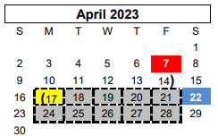 District School Academic Calendar for Sunset El for April 2023