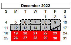 District School Academic Calendar for Sunset El for December 2022