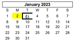District School Academic Calendar for Green Acres El for January 2023