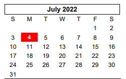 District School Academic Calendar for Sunset El for July 2022