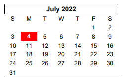 District School Academic Calendar for C H A M P S for July 2022