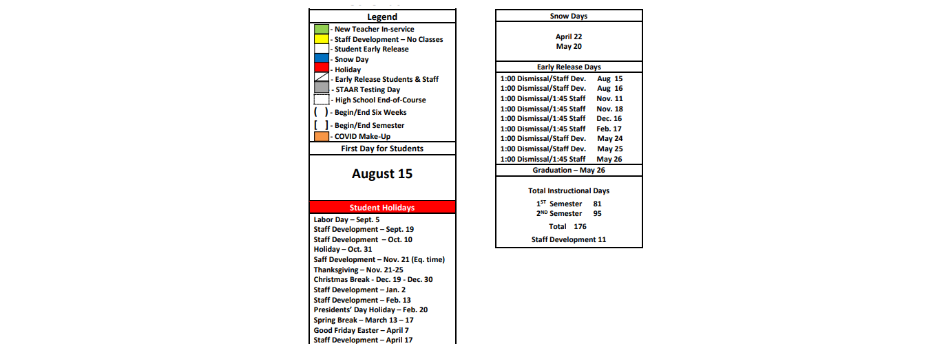 District School Academic Calendar Key for Green Acres El