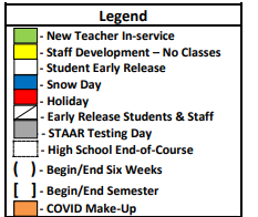 District School Academic Calendar Legend for Sunset El