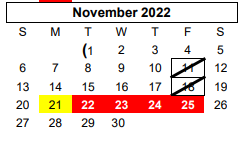 District School Academic Calendar for Sunset El for November 2022