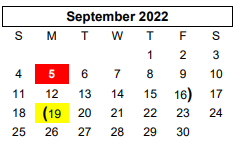 District School Academic Calendar for C H A M P S for September 2022