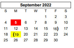 District School Academic Calendar for Hillcrest El for September 2022