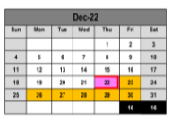 District School Academic Calendar for P A S S Learning Ctr for December 2022