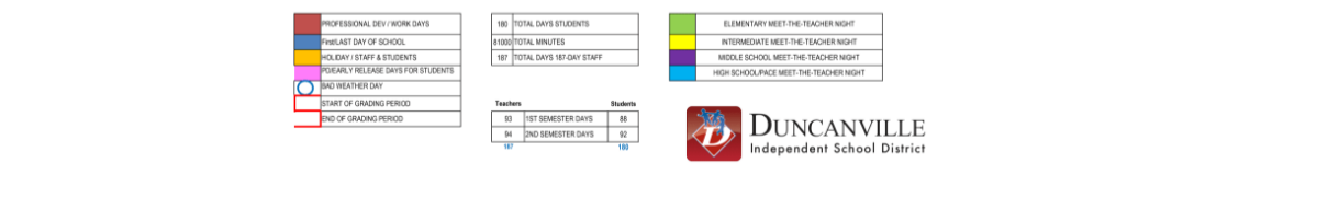 District School Academic Calendar Key for Central Elementary