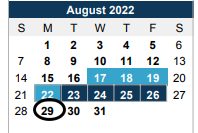 District School Academic Calendar for Middle College High School for August 2022