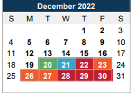 District School Academic Calendar for Middle College High School for December 2022