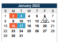 District School Academic Calendar for Chewning Middle for January 2023
