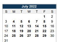 District School Academic Calendar for C E Jordan High for July 2022