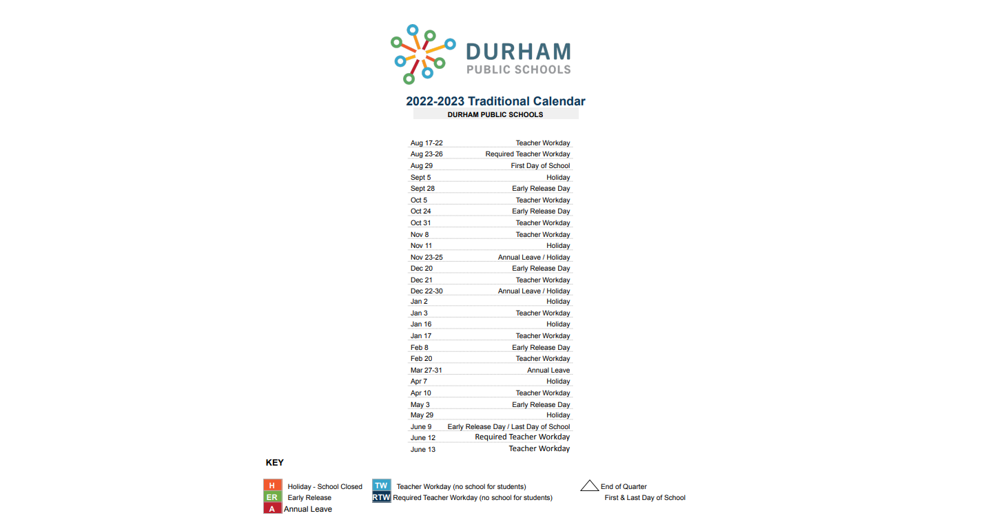 District School Academic Calendar Key for Northern High