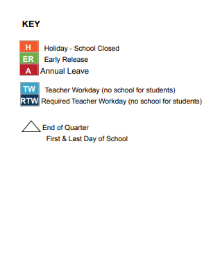 District School Academic Calendar Legend for Middle College High School
