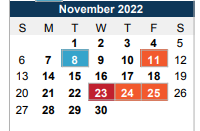 District School Academic Calendar for Middle College High School for November 2022